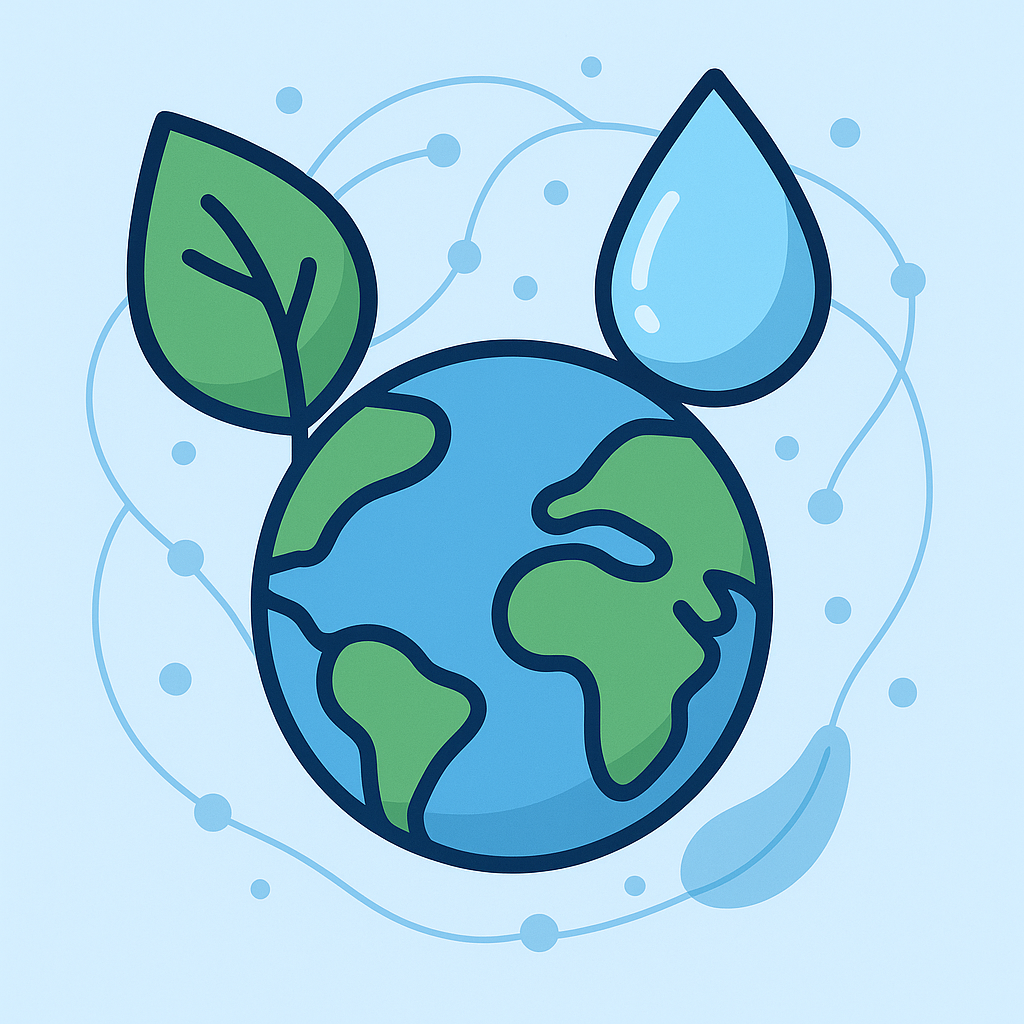 eco-friendly water treatment concept with globe, leaf and water droplet showing sustainable water solutions